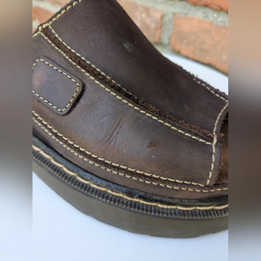 Beaver Creek 90s Y2K Brown Leather Chunky Slip-On Sandals - Picture 5 of 10